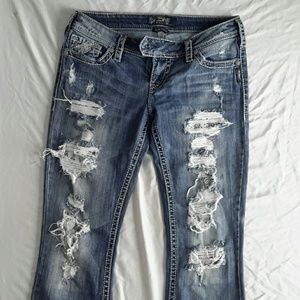 Silver jeans 29x33 bootcut distressed with lace